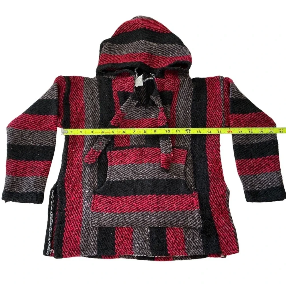 Kids Baja Hoodie Red Black Gray Stripe Pullover Hooded‎ Sweatshirt Size 6